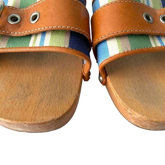 Vintage Coach Striped Canvas Vachetta Sandal Mid Heel in Size 8 - Picture 4 of 16